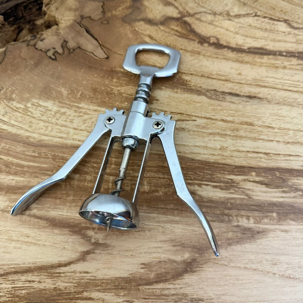 Vintage EB ITALY Chrome Metal Winged Corkscrew Wine Bottle Opener